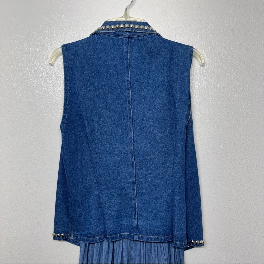 Vintage Embellished Jean Two-Piece Vest and Maxi Skirt Set